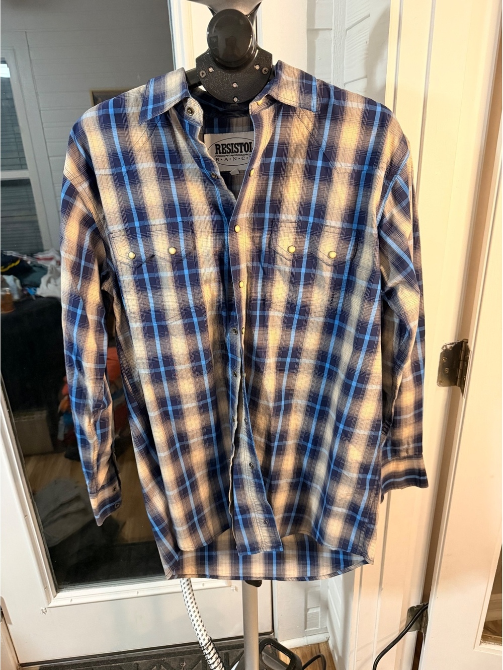 Resistol Ranch Blue Plaid Western Snap Shirt